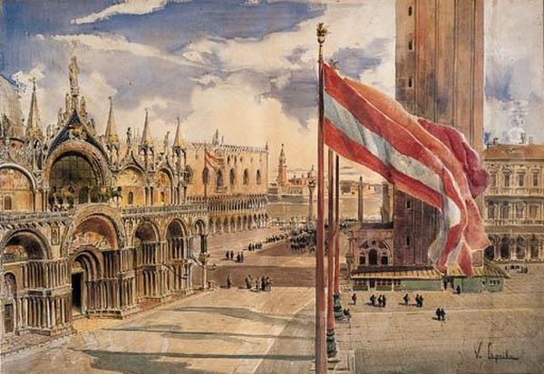 Venezia, Piazza San Marco Oil Painting by Vincenzo Caprile