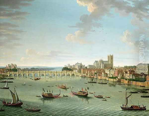 The Thames from the Terrace of Somerset House looking towards Westminster Oil Painting by Antonio Joli