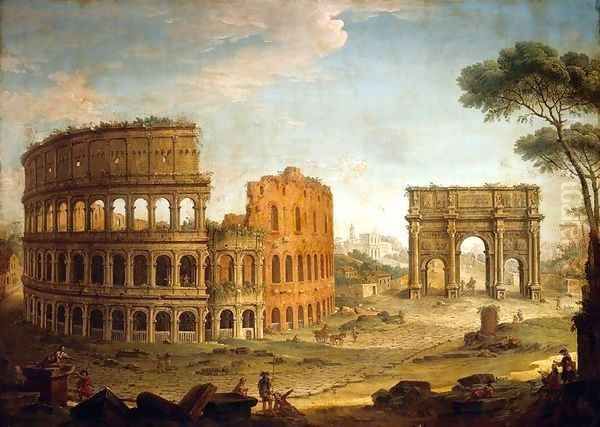 Rome View of the Colosseum and The Arch of Constantine 2 Oil Painting by Antonio Joli