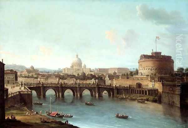 Rome View of the Tiber Oil Painting by Antonio Joli