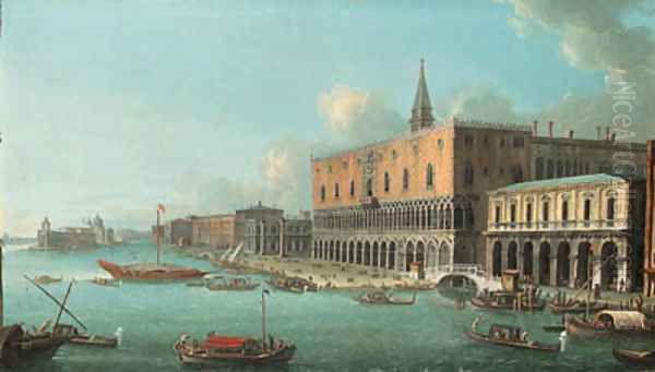 The Bacino di San Marco, Venice, looking west with the Doge's Palace, the entrance to the Grand Canal and Santa Maria della Salute beyond Oil Painting by Antonio Joli