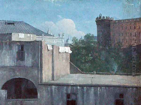 Buildings in Naples with the north east side of Castel Nuovo Oil Painting by Thomas Jones