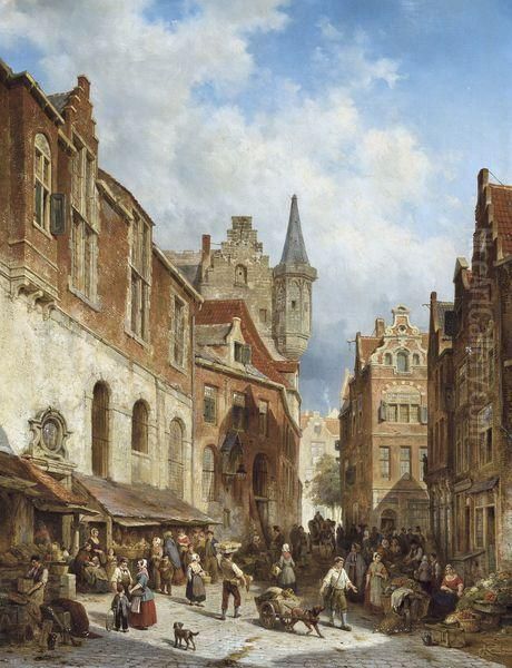 Animation Pres De La Maison Des Echevins Et La Halle Aux Viandes A Malines Oil Painting by Jacques Carabain