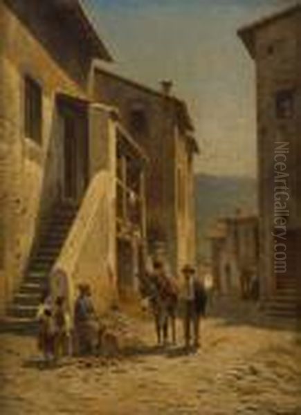 Rue A Froisinone En Italie Oil Painting by Jacques Carabain