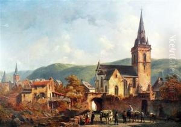 A Bavarian Village Oil Painting by Jacques Carabain