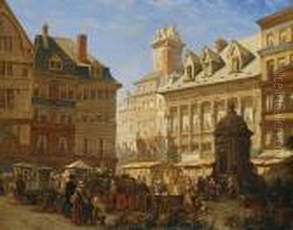 The Flower Market Oil Painting by Jacques Carabain