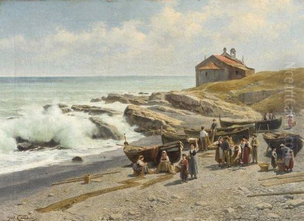 Une Vue A Bordighera, L'eglise De Sant Ampelio Oil Painting by Jacques Carabain