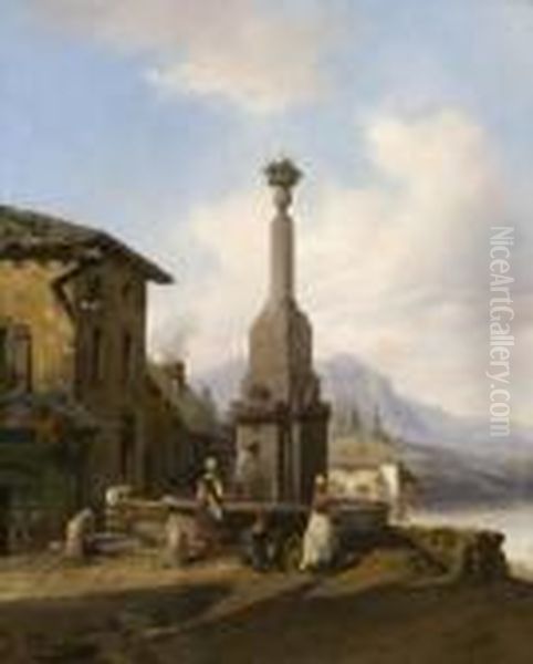 Vue De Montmelian Avec La Colonne Pillet-will Oil Painting by Jacques Carabain