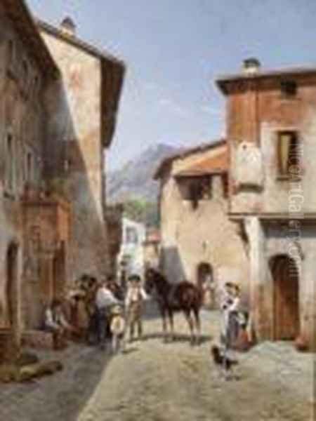 Villagers, Narni Oil Painting by Jacques Carabain