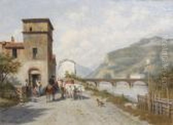 Village Et Riviere, Vallee De La Roya Sursa Oil Painting by Jacques Carabain