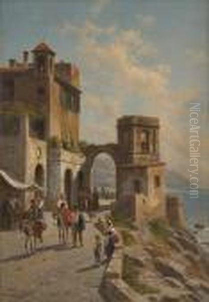 Un Coin A Amalfi Oil Painting by Jacques Carabain