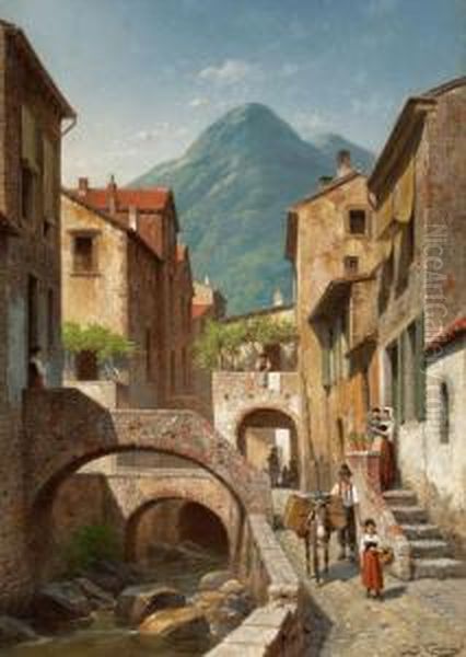 Italian Village Scene Oil Painting by Jacques Carabain