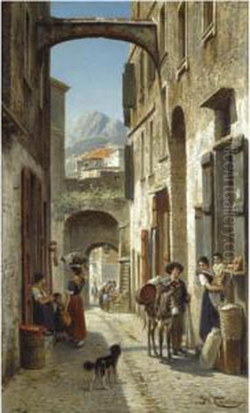 La Via Dritta A Bordighera Oil Painting by Jacques Carabain