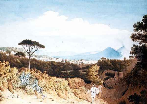 Figures in a Lane with Capodimonte and Vesuvius Beyond Oil Painting by Thomas Jones