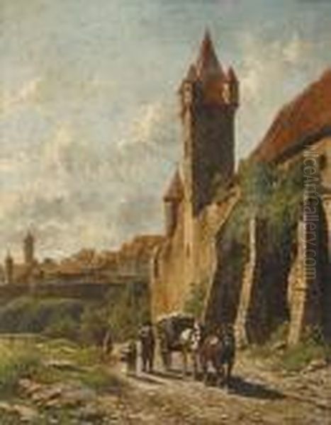 Zicht Bij Eenstadsomwalling In Duitsland Oil Painting by Jacques Carabain