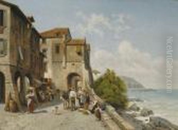 Une Vue A Porto Maurizio... Oil Painting by Jacques Carabain