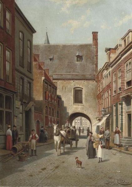 A Busy Day Near The Gevangenpoort, The Hague Oil Painting by Jacques Carabain