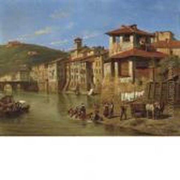 Veduta Delladige Allaltezza Di Ponte Pietra A Verona Oil Painting by Jacques Carabain