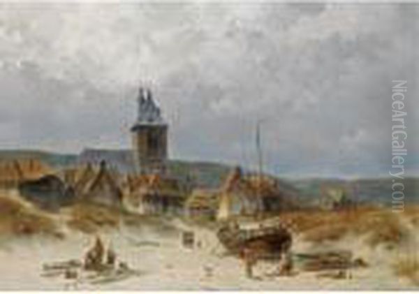 A Fishing Village In The Dunes Oil Painting by Jacques Carabain