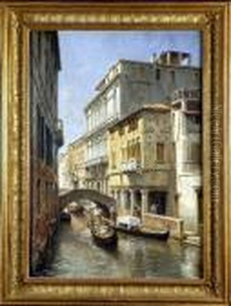 [vue De Venise .] Huile Sur Toile, Signee En Bas A Gauche. Titre Et Contresigne Au Dos Oil Painting by Jacques Carabain