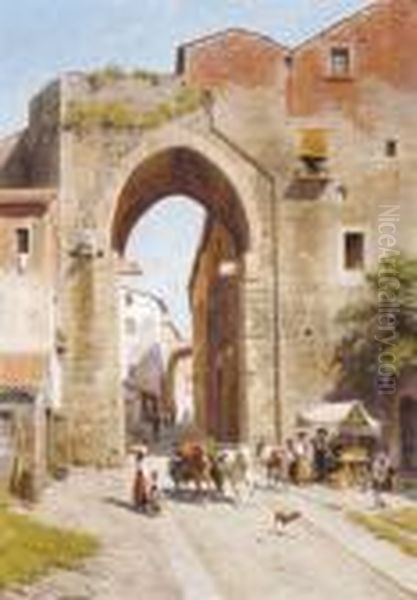 Une Vue De La Porta Santa Susanna A Perouse, Italie (perugia) (1912) Oil Painting by Jacques Carabain