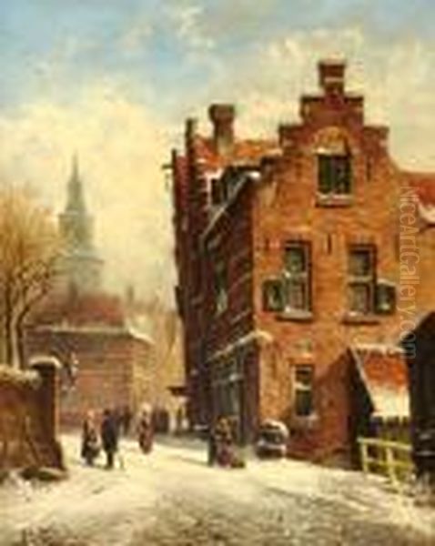 A View Of A Snow-covered City Oil Painting by Jacques Carabain