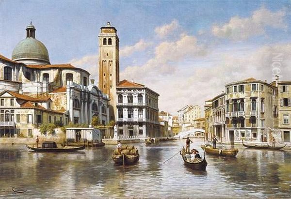 Une Vue A Venise Representant 
L'eglise San Geremia Et Le Palais Labia Au Debouche Du Cannaregio Dans 
Le Grand Canal (1914) Oil Painting by Jacques Carabain