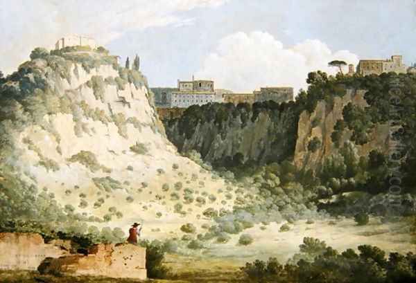 View of the Temple of Diana Nemi with a Shepherd in the Foreground Oil Painting by Thomas Jones