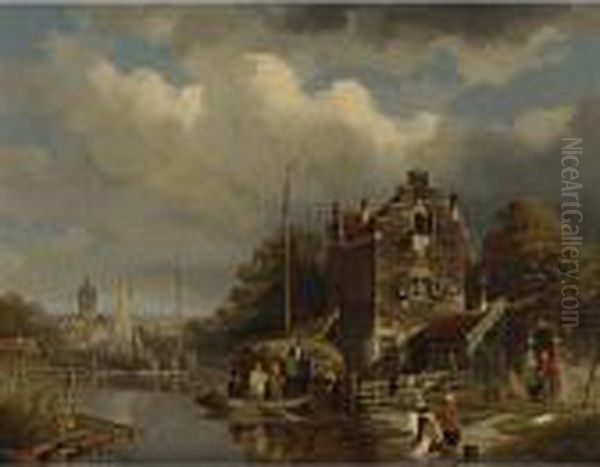 Busy Day On The Canal Oil Painting by Jacques Carabain