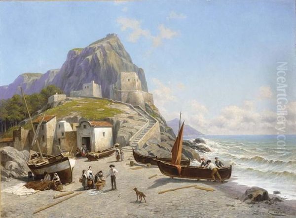 Coastal View Capri Italy Oil Painting by Jacques Carabain