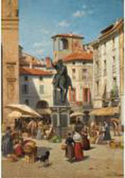 Piazza Cavalli, Piacenza Oil Painting by Jacques Carabain