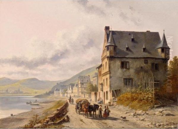 Village Au Bord D'une Riviere Oil Painting by Jacques Carabain