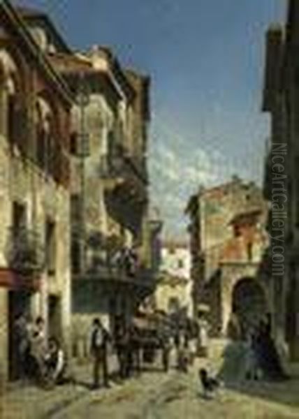 ''view Of A Street Verona (italy)'' Oil Painting by Jacques Carabain