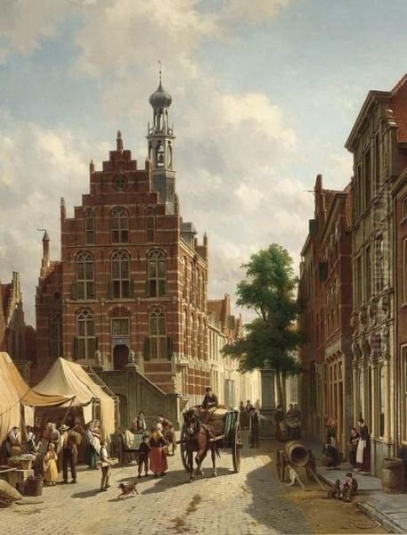 Busy Street In Culemborg Oil Painting by Jacques Carabain