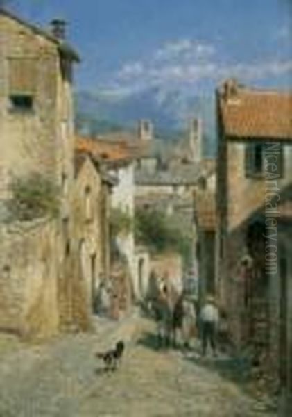 Strassenszene In Einer Italienischen Kleinstadt. Oil Painting by Jacques Carabain