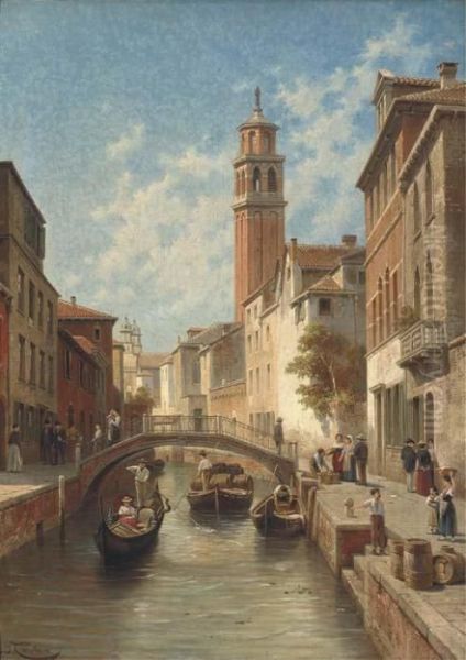 Venetian Backwater Oil Painting by Jacques Carabain