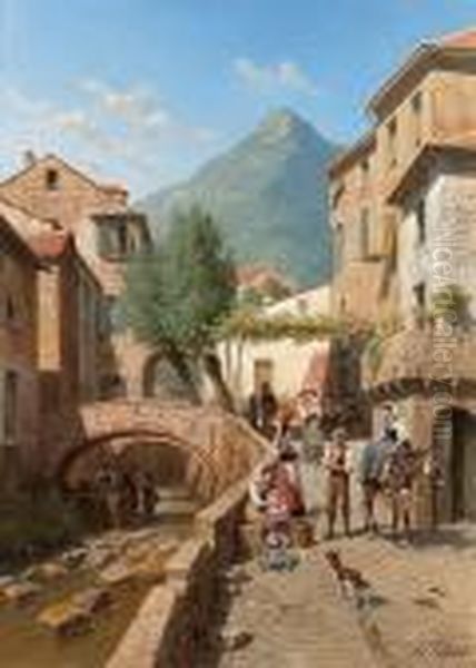 Une Rue A Monterosso, Italie Oil Painting by Jacques Carabain