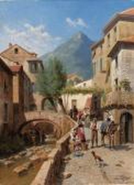 Une Rue A Monterosso, Italie Oil Painting by Jacques Carabain