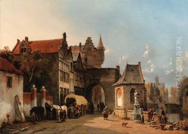 Figures By The Old City Gate Oil Painting by Jacques Carabain