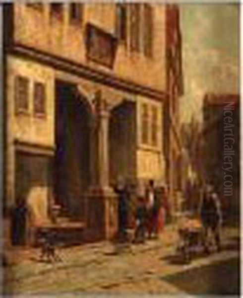 The Entrance To The Jacobs Hospital At Malburg Oil Painting by Jacques Carabain