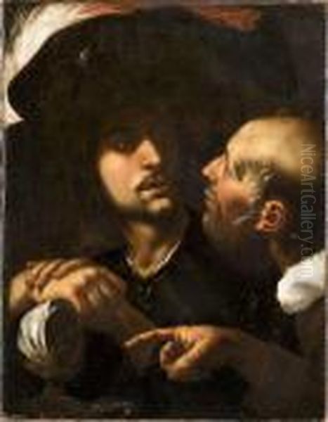 Soldat Conversant Avec Un Vieil Homme Oil Painting by Michelangelo Merisi Da Caravaggio