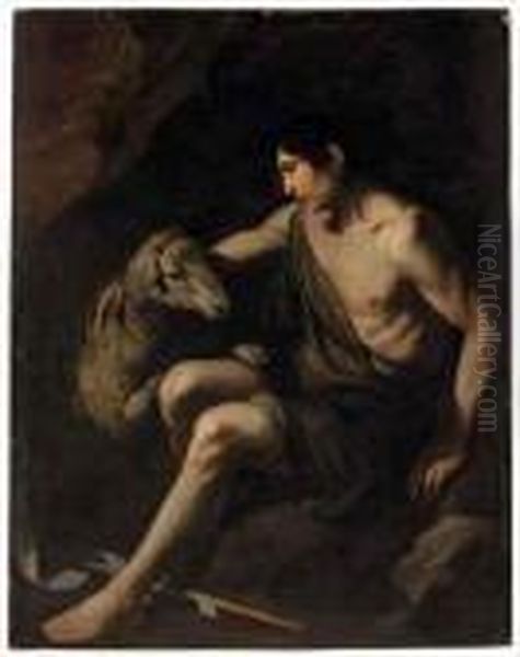 Saint John The Baptist With A Lamb Oil Painting by Michelangelo Merisi Da Caravaggio