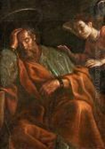 Male Saint In Fetter Oil Painting by Michelangelo Merisi Da Caravaggio