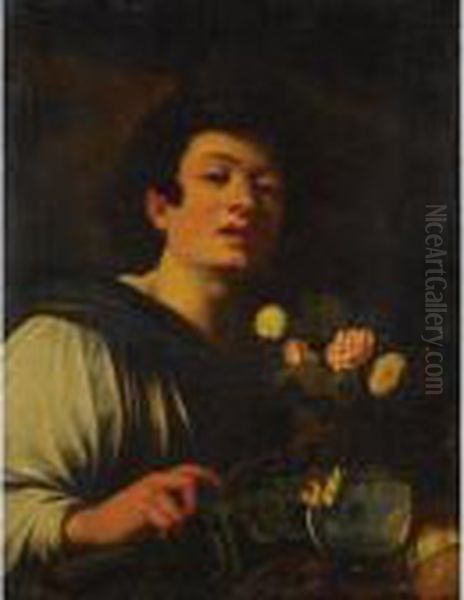 Boy With A Vase Of Flowers Oil Painting by Michelangelo Merisi Da Caravaggio