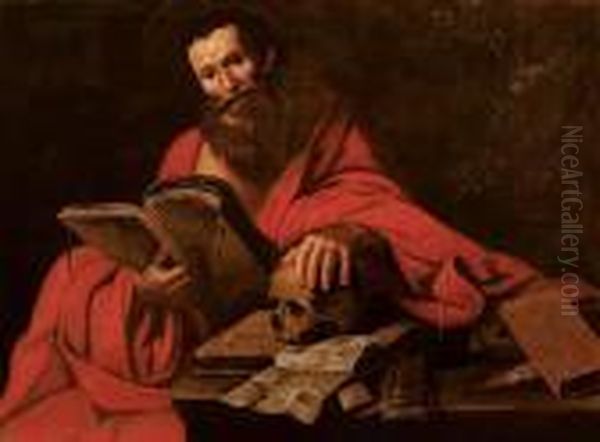 San Girolamo In Meditazione Oil Painting by Michelangelo Merisi Da Caravaggio