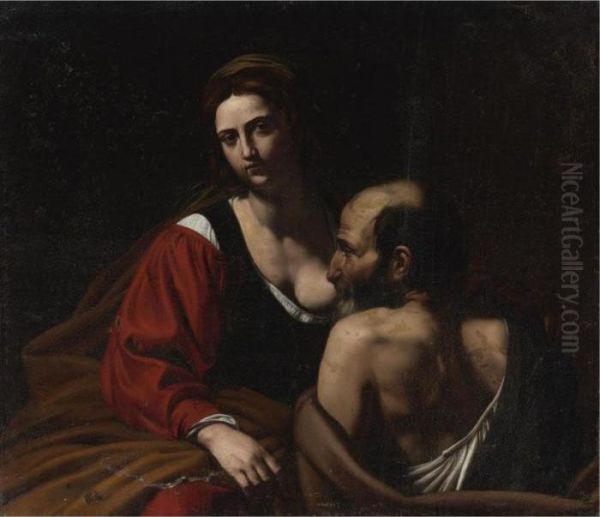 Roman Charity Oil Painting by Michelangelo Merisi Da Caravaggio