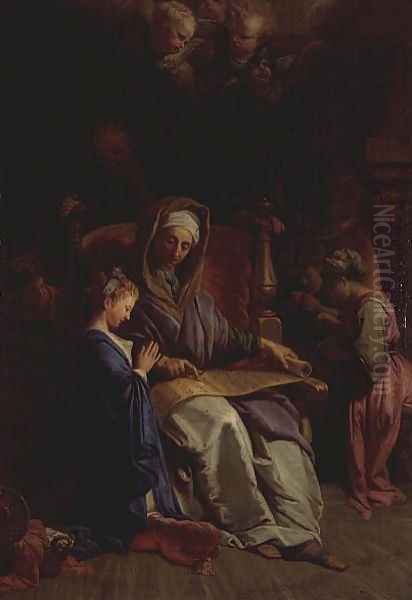 Saint Anne Reading the Virgins Scroll Oil Painting by Jean-baptiste Jouvenet