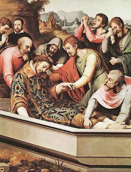 The Entombment of St Stephen Martyr c. 1560 Oil Painting by Juan De (Vicente) Juanes (Masip)