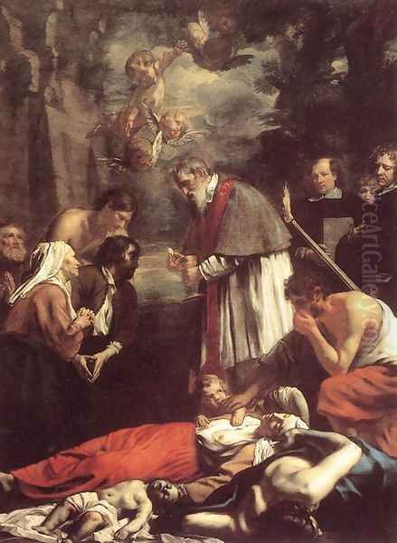 St Macarius Of Ghent Giving Aid To The Plague Victims Oil Painting by The Younger Jacob Van