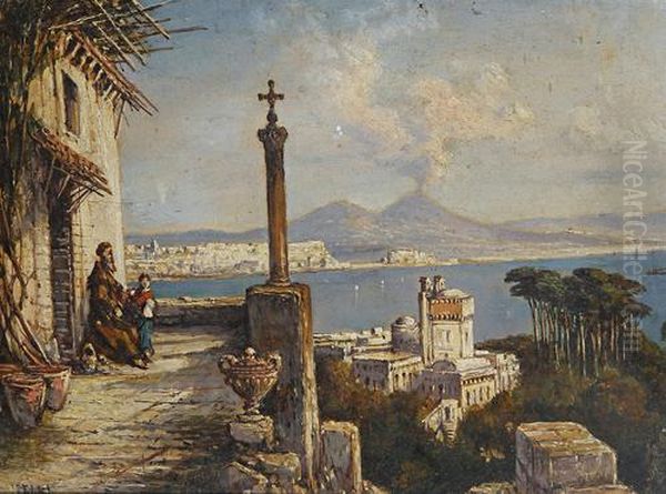 View Across The Bay Of Naples Oil Painting by Consalvo Carelli